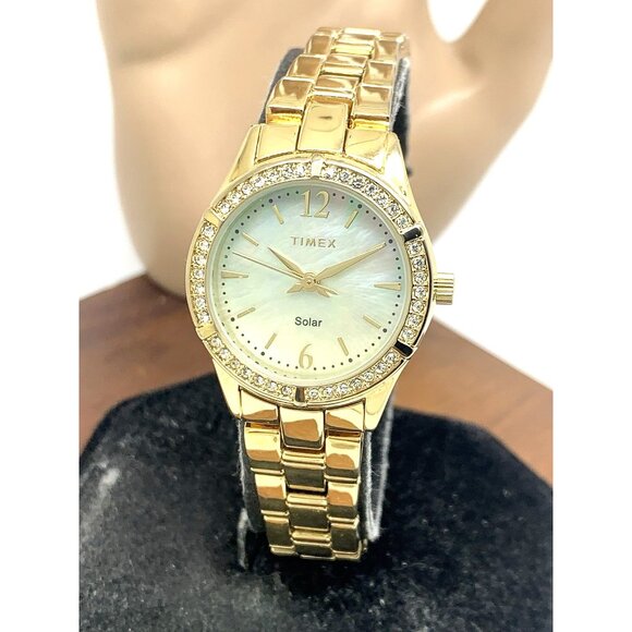 Timex Women's Watch TW2V39400 Solar Mother of Pearl Dial Gold Stainless Steel - Picture 1 of 14